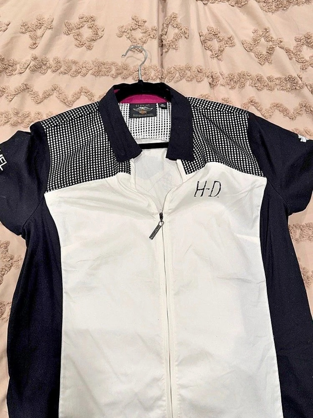 Harley-Davidson Women's Mesh Accent Yoke Zip-Up Shirt White & Black XL